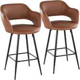 Margarite 26" Counter Stool in Black Metal & Brown Leatherette with Black Footrest (Set of 2)